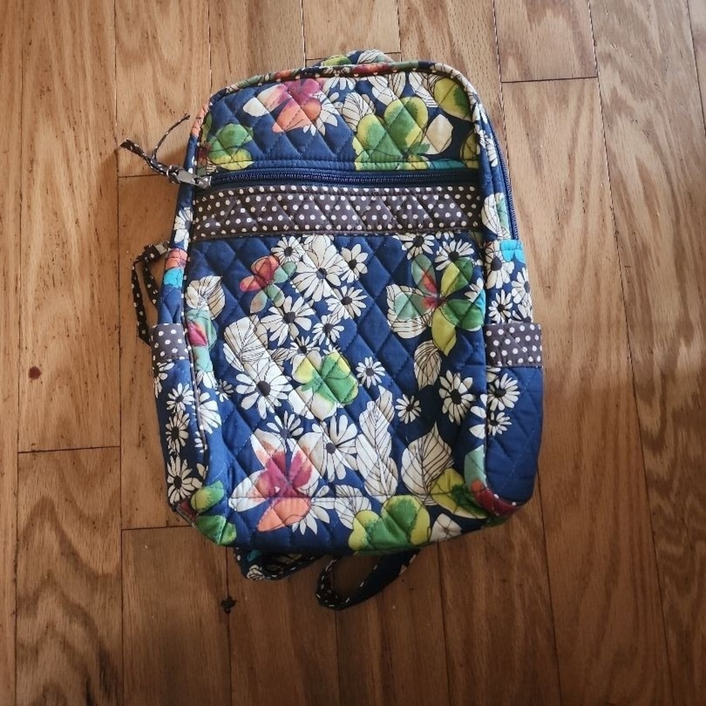 Quilted Backpack Womens Navy Blue Floral‎ Polka Dot Zipper Boho
